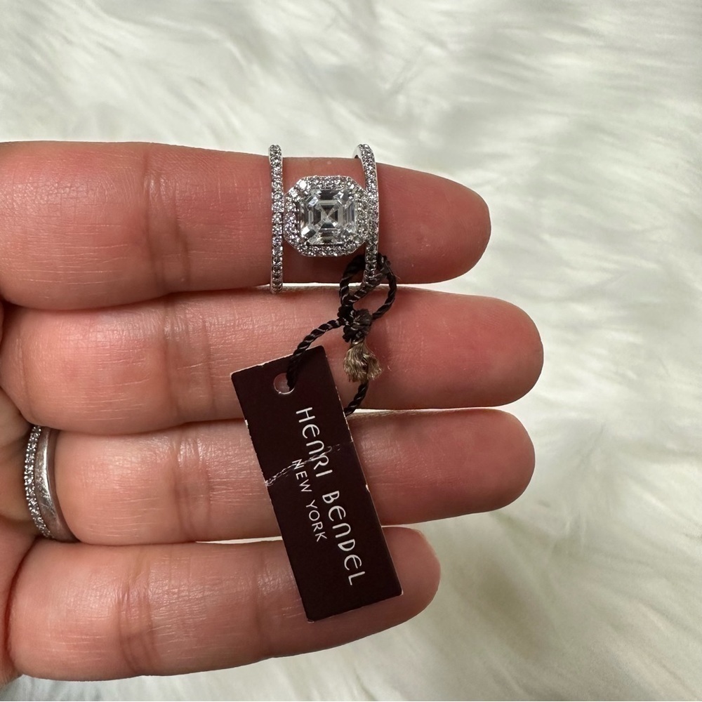 NWT Henri Bendel Luxe Asscher Cut Pave Silver Tone Harness Ring Size 5 - Picture 4 of 4